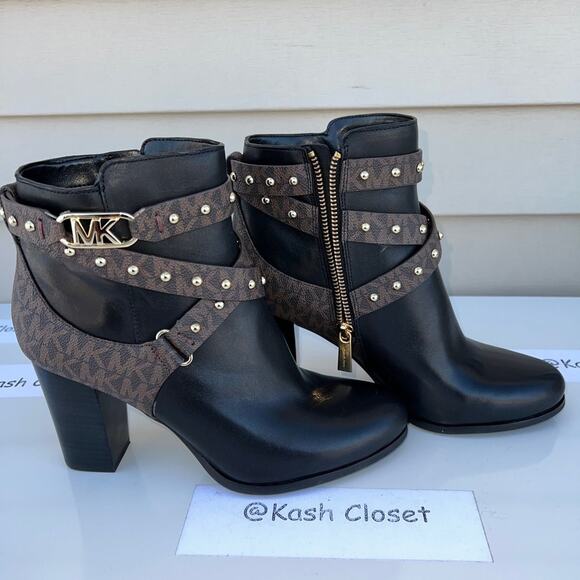 Michael Kors Kincaid Studded Logo Ankle Boot Black Brown Multi - Picture 6 of 10